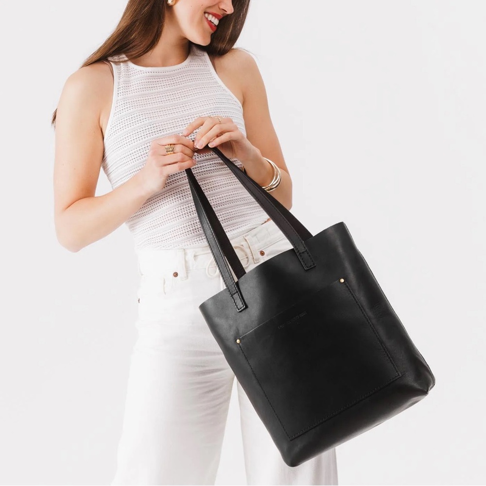 Portland Leather Goods Medium Crossbody Tote Pebbled Black
